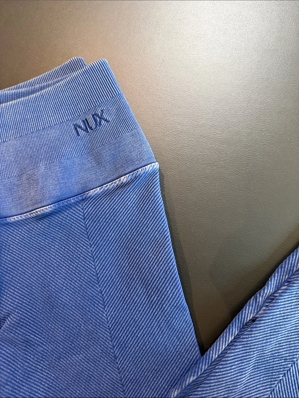 NUX Ribbed High-Waist Leggings and Matching Top Set  in Blue